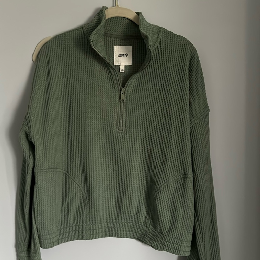 Aerie Green Waffle Half Zip